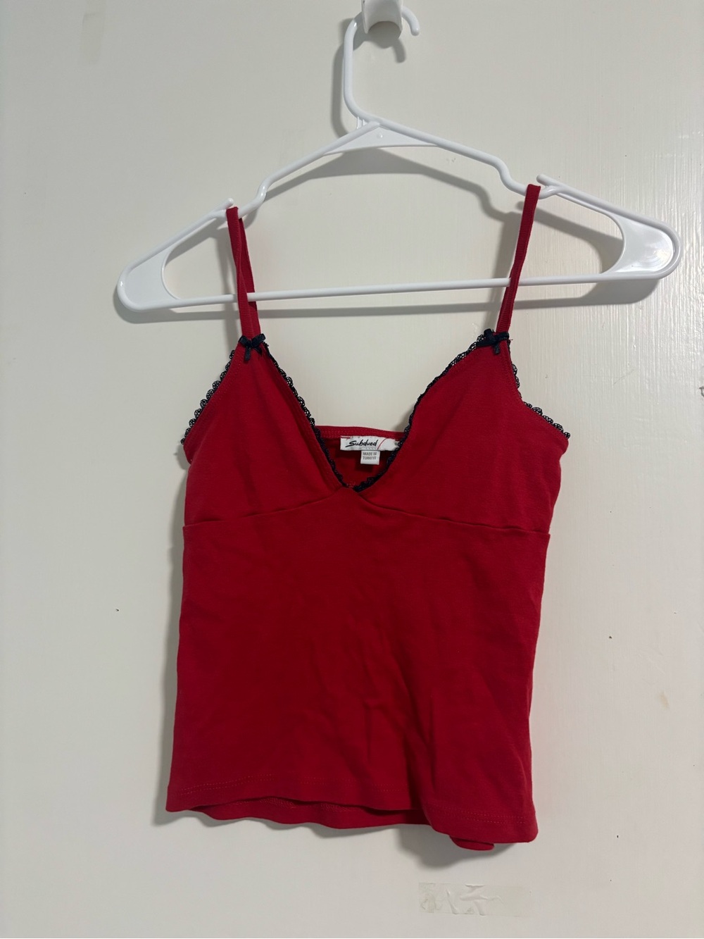 Red Lace-Trim Spaghetti Strap Crop Tank